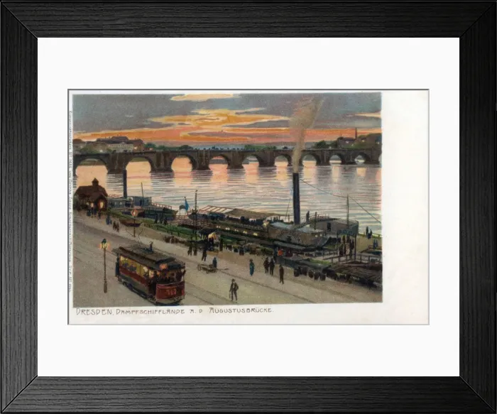 Framed Print : Steam ship landing on River Elbe - Dresden, Germany