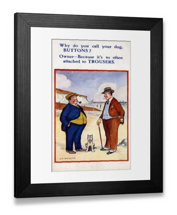 Framed Print : Comic Postcard - Dog called Buttons Framed Print : Comic Postcard - Dog called Buttons