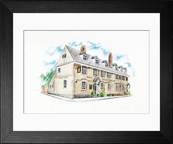 Framed Print : Sketch of Black Lion Inn, St Albans, Hertfordshire Framed Print : Sketch of Black Lion Inn, St Albans, Hertfordshire