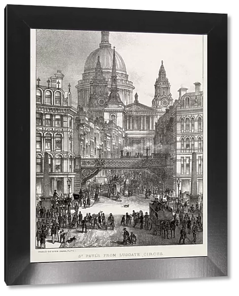 Ludgate Circus viaduct, St Pauls Cathedral appearing behind the buildings