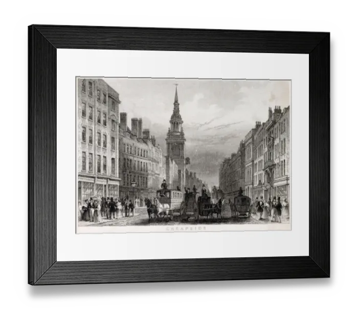 Framed Print : The Oxford Street bus heads for the Bank : St Mary-le-Bow church stands behind it Framed Print : The Oxford Street bus heads for the Bank : St Mary-le-Bow church stands behind it