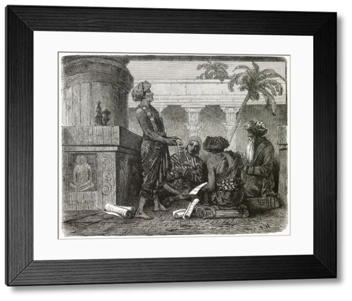 Framed Print : A group of Brahmans studying the scriptures. Date: 1890s Framed Print : A group of Brahmans studying the scriptures. Date: 1890s