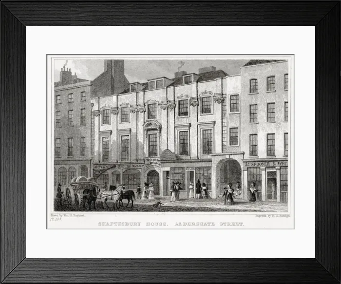 Framed Print : Shaftesbury House, Aldersgate Street, London. Date: 1831 Framed Print : Shaftesbury House, Aldersgate Street, London. Date: 1831