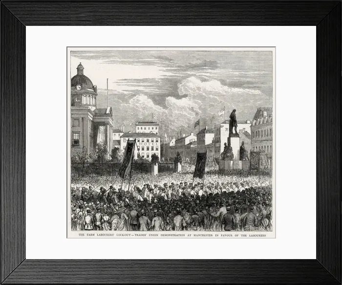 Framed Print : Trade Unionists marching through Manchester in support of locked-out farm labourers Framed Print : Trade Unionists marching through Manchester in support of locked-out farm labourers