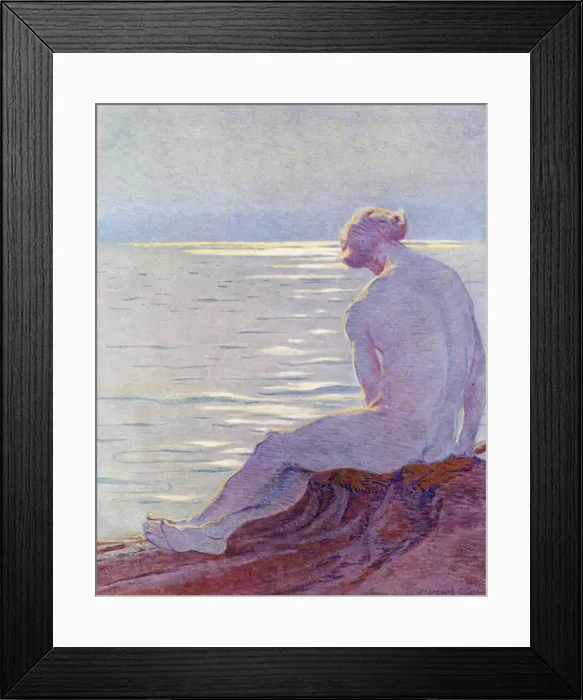 Framed Print : A woman sits on a rock and meditates by the edge of the sea Date: 1913 Framed Print : A woman sits on a rock and meditates by the edge of the sea Date: 1913