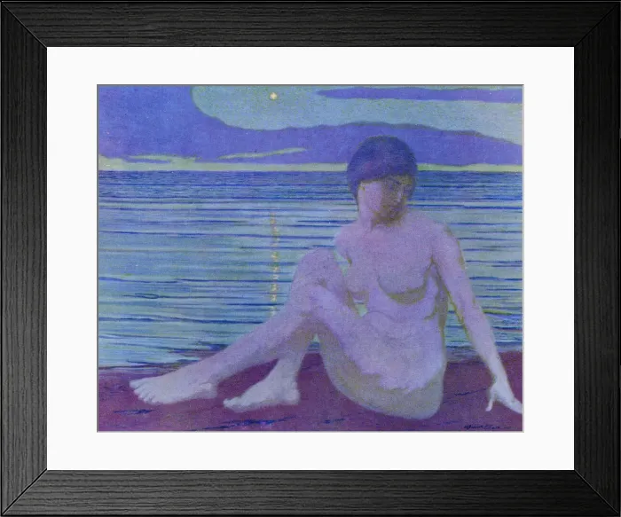 Framed Print : A woman meditates by the edge of the sea, at sunset Date: 1913 Framed Print : A woman meditates by the edge of the sea, at sunset Date: 1913