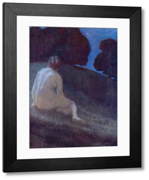 Framed Print : A woman meditates on a tree- covered hill at night Date: 1913 Framed Print : A woman meditates on a tree- covered hill at night Date: 1913
