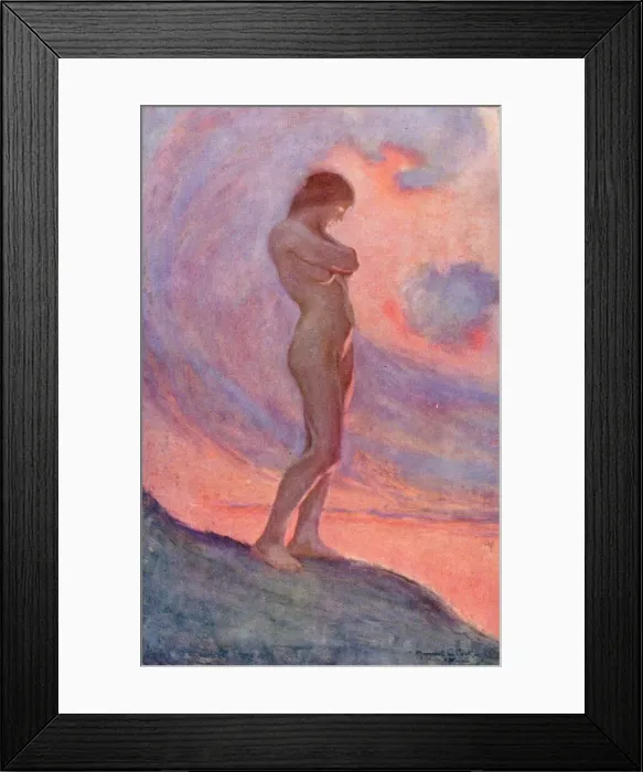 Framed Print : A woman stands on a hill, meditating, at dawn Date: 1913 Framed Print : A woman stands on a hill, meditating, at dawn Date: 1913