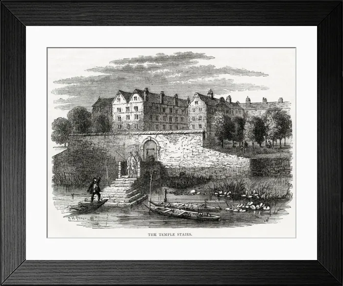 Framed Print : Old Temple stairs - The bank of the River Thames, London. Date: 1883 Framed Print : Old Temple stairs - The bank of the River Thames, London. Date: 1883