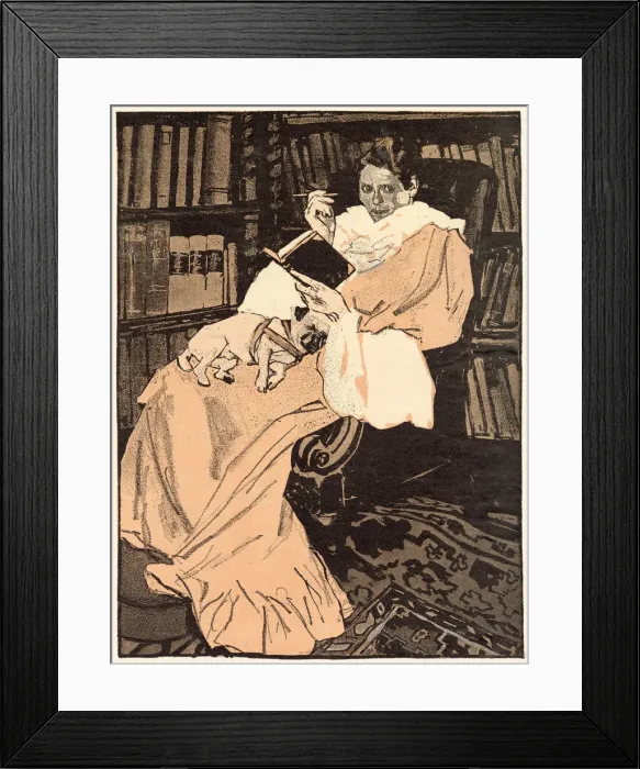 Framed Print : A woman reading with her lapdog Date: 1910 Framed Print : A woman reading with her lapdog Date: 1910