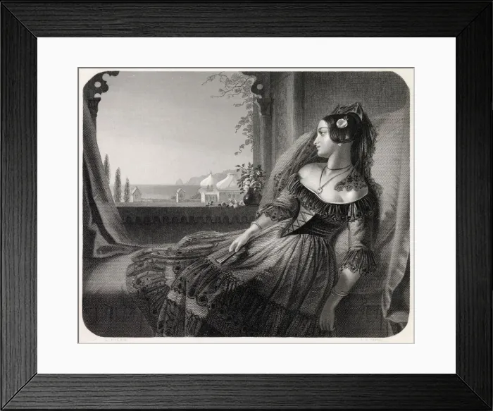 Framed Print : A Spanish woman with fan. Date: 19th Century Framed Print : A Spanish woman with fan. Date: 19th Century