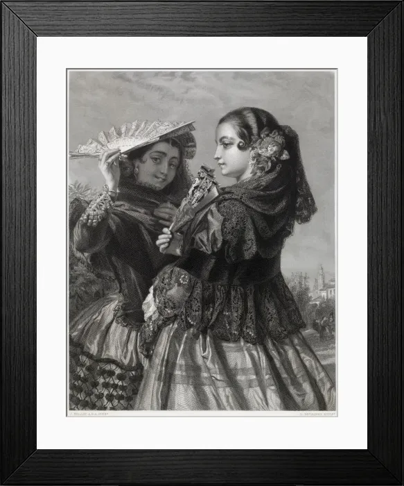 Framed Print : Two Spanish women with fans Date: 19th Century Framed Print : Two Spanish women with fans Date: 19th Century