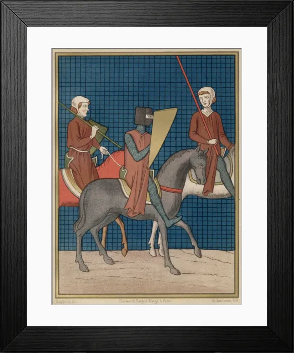 Framed Print : A Knight of the Round Table, Giron le Courtois, travels accompanied by his two squires Framed Print : A Knight of the Round Table, Giron le Courtois, travels accompanied by his two squires