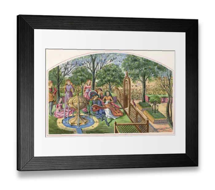 Framed Print : Aristocratic relaxation in the garden of Deduit - playing music as they sit round a Framed Print : Aristocratic relaxation in the garden of Deduit - playing music as they sit round a