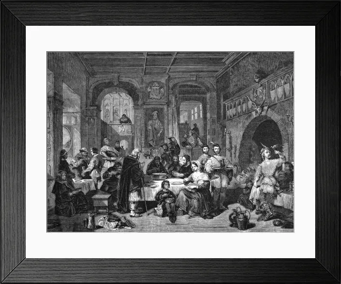 Framed Print : A scene in Baronial hall showing Old English Hospitality Date Framed Print : A scene in Baronial hall showing Old English Hospitality Date