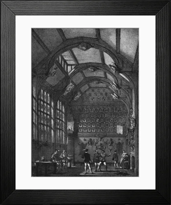 Framed Print : General scene in The Hall, Adlington, Cheshire. Several men enjoy some playful fencing Framed Print : General scene in The Hall, Adlington, Cheshire. Several men enjoy some playful fencing