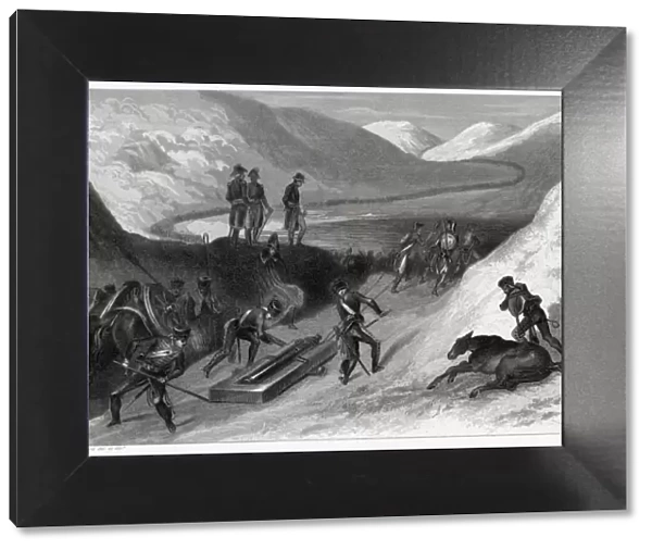 Napoleon crosses the St Bernard pass into Italy : his cannon are carried on sledges