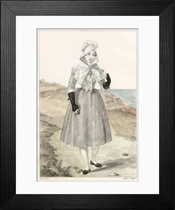 Framed Print : A countrywoman of Dieppe, going to mass in her best clothes Date: circa 1850