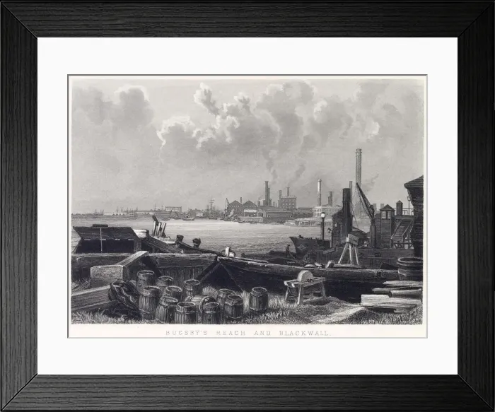Framed Print : View across the Thames from Bugsbys Reach to Blackwall Date Framed Print : View across the Thames from Bugsbys Reach to Blackwall Date
