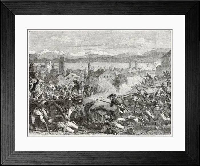 Framed Print : The Battle of Zurich - a heavy defeat inflicted on the French by Russian forces Framed Print : The Battle of Zurich - a heavy defeat inflicted on the French by Russian forces