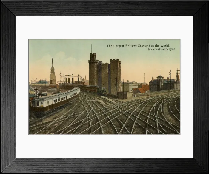 Framed Print : The approach to Newcastle station, claiming to be the Largest Railway Crossing in Framed Print : The approach to Newcastle station, claiming to be the Largest Railway Crossing in