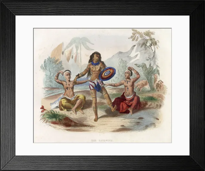 Framed Print : Natives of the Sandwich Islands performing a ritual dance Date: circa 1850 Framed Print : Natives of the Sandwich Islands performing a ritual dance Date: circa 1850