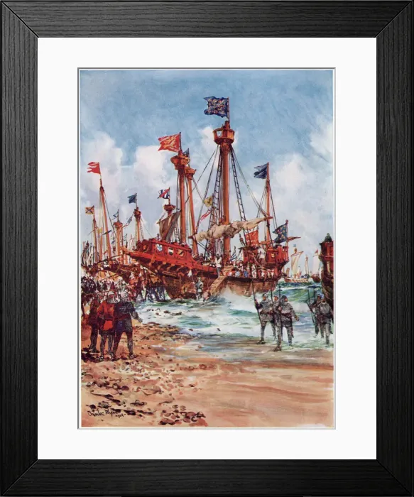 Framed Print : A French fleet lands on the Kent coast : although the English generally enjoy naval Framed Print : A French fleet lands on the Kent coast : although the English generally enjoy naval