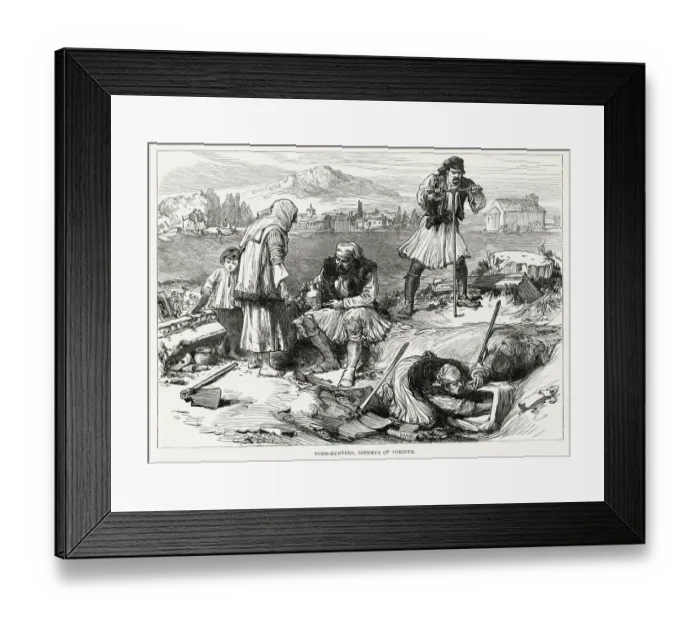 Framed Print : Amateur treasure hunters tomb raiding at the Isthmus of Corinth. Date: 1877 Framed Print : Amateur treasure hunters tomb raiding at the Isthmus of Corinth. Date: 1877