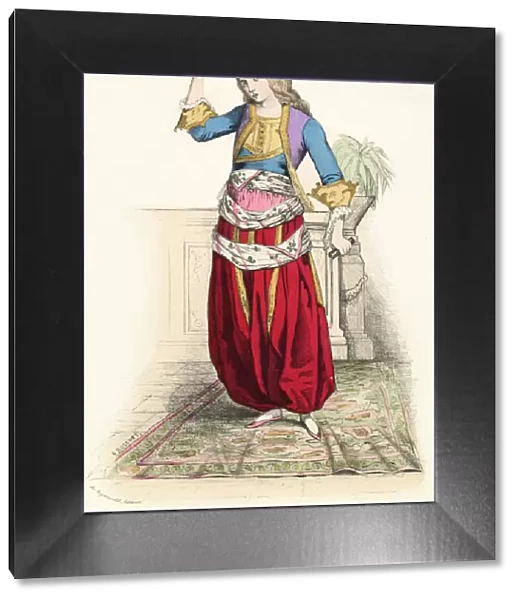 A Greek dancing girl in a costume and position that shows Turkish influence