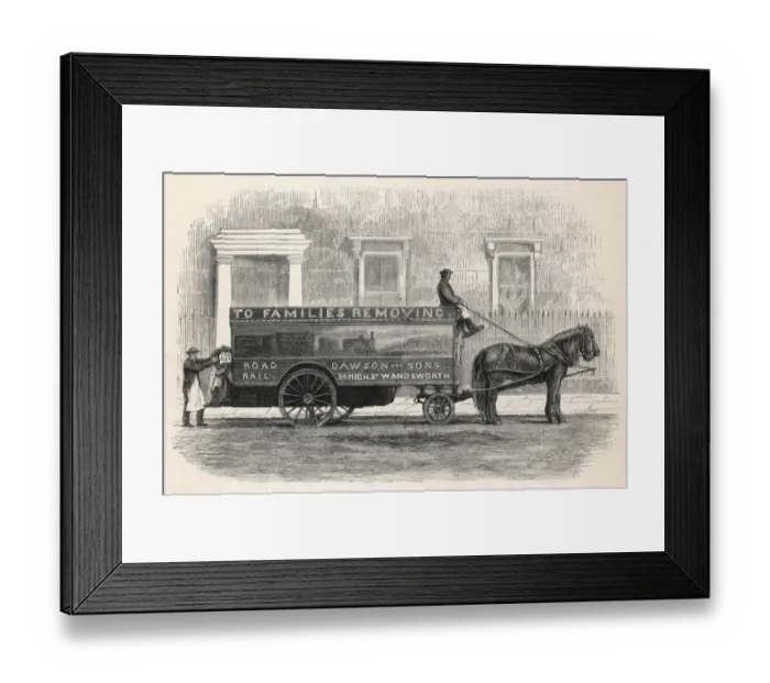 Framed Print : A horse-drawn removal van Date: 1874 Framed Print : A horse-drawn removal van Date: 1874
