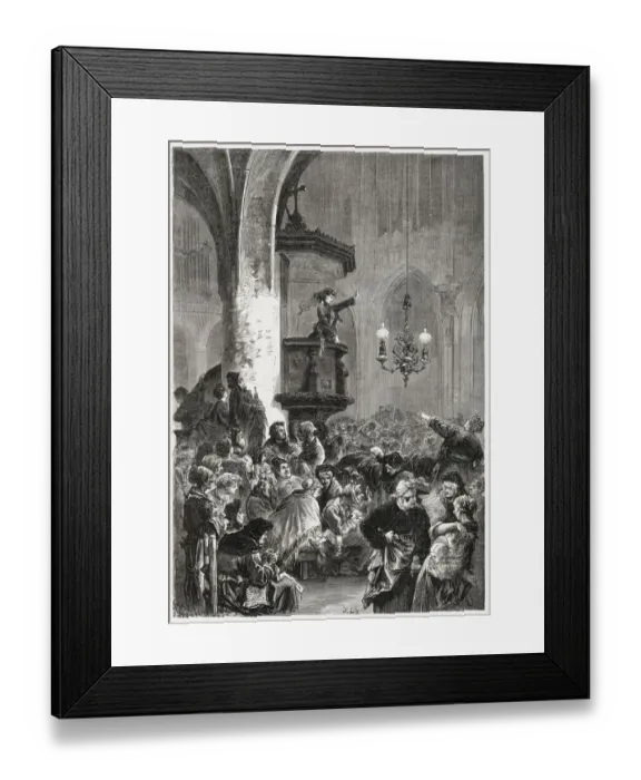 Framed Print : A speaker addresses her fellow women revolutionaries in the church of Saint-Germain l Framed Print : A speaker addresses her fellow women revolutionaries in the church of Saint-Germain l