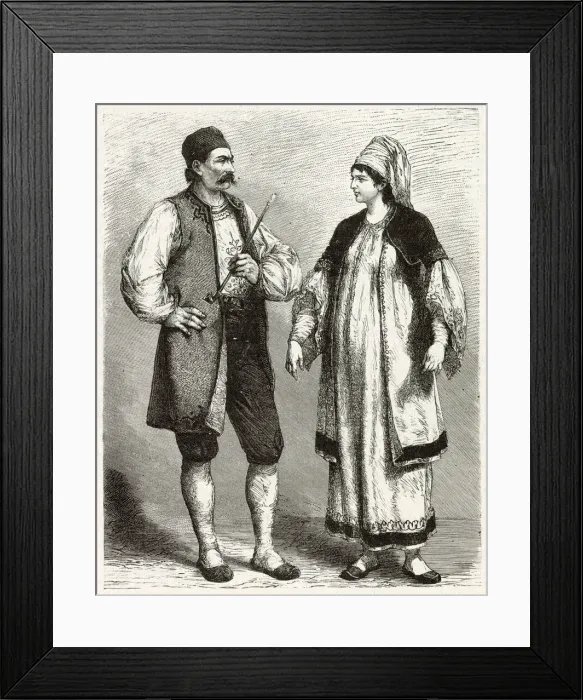 Framed Print : An Albanian couple in traditional dress Date: circa 1870 Framed Print : An Albanian couple in traditional dress Date: circa 1870