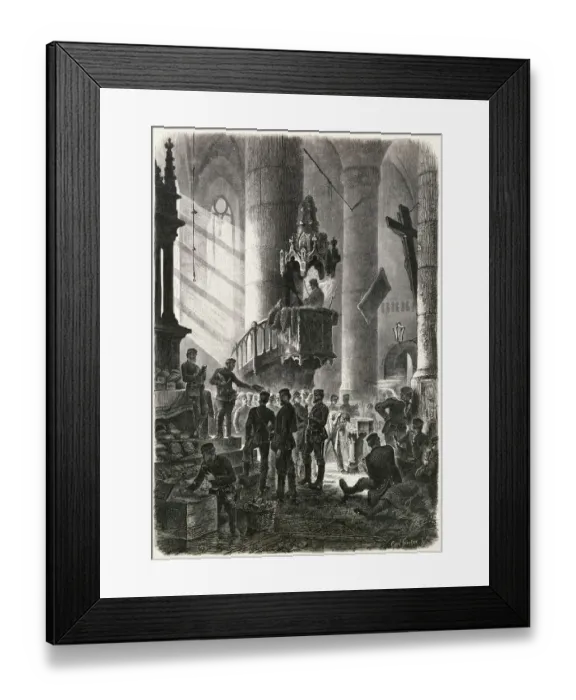 Framed Print : The Prussians settle themselves in Saint-Severin church, using the font as a wash-basin Framed Print : The Prussians settle themselves in Saint-Severin church, using the font as a wash-basin
