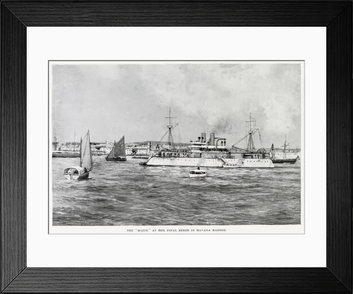 Framed Print : The Us cruiser Maine in Havana harbour, where she will shortly be blown up Framed Print : The Us cruiser Maine in Havana harbour, where she will shortly be blown up