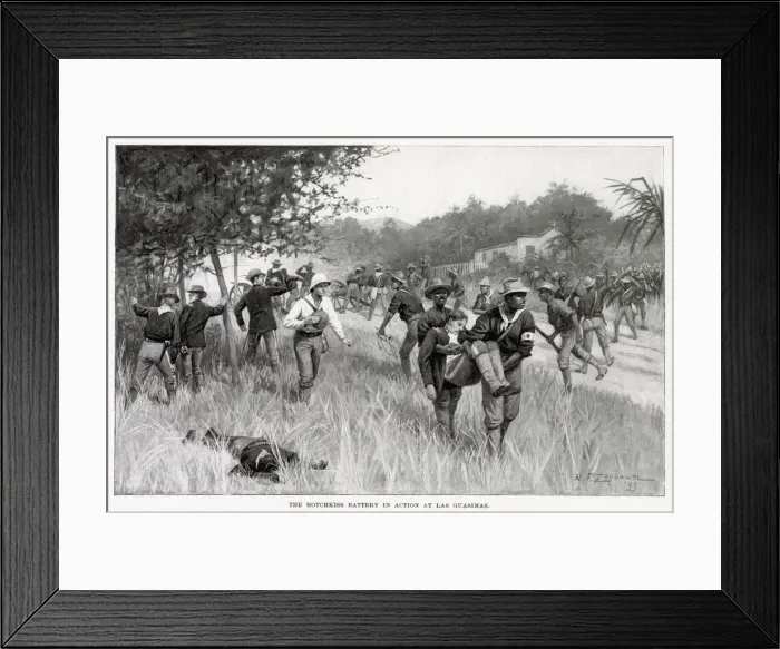 Framed Print : LAS GUASIMAS The American Hotchkiss battery in action in June 1898. Date: 1898 Framed Print : LAS GUASIMAS The American Hotchkiss battery in action in June 1898. Date: 1898