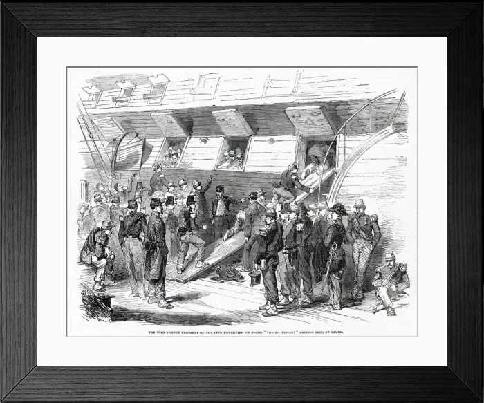Framed Print : French soldiers of the 48th Regiment of the Line embark aboard the English ship Framed Print : French soldiers of the 48th Regiment of the Line embark aboard the English ship