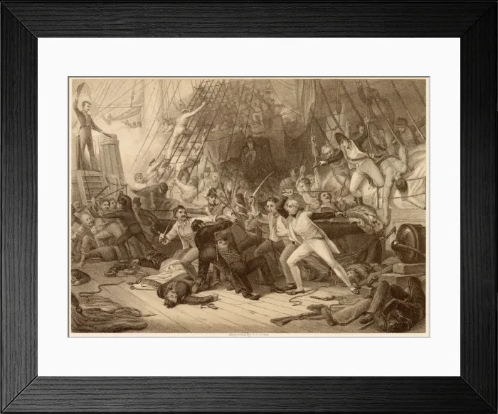 Framed Print : BATTLE OF CAPE ST VINCENT Nelson boards and takes the Spanish vessel San Josef