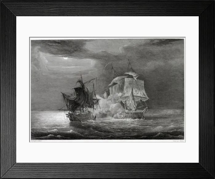 Framed Print : SEA FIGHT BY MOONLIGHT The French warship Venus and the British ship Framed Print : SEA FIGHT BY MOONLIGHT The French warship Venus and the British ship