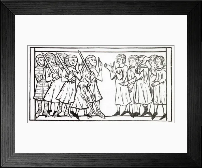 Framed Print : French knights discuss with the emissaries of the Sultan the terms whereby Louis IX Framed Print : French knights discuss with the emissaries of the Sultan the terms whereby Louis IX