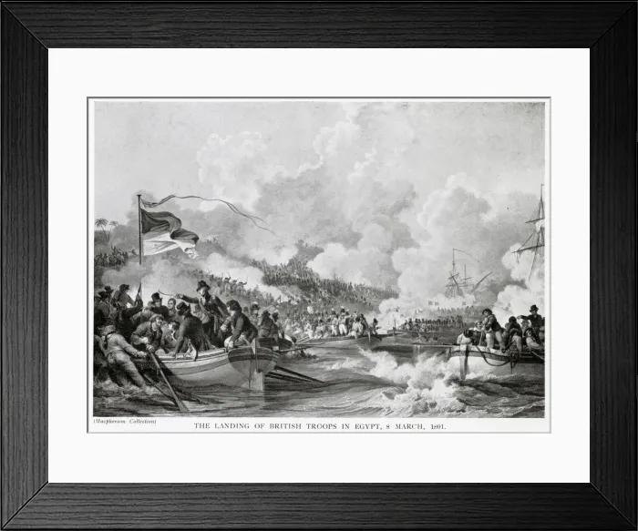 Framed Print : Second Battle of Aboukir: General Abercromby leads 5000 British troops as they disembark Framed Print : Second Battle of Aboukir: General Abercromby leads 5000 British troops as they disembark