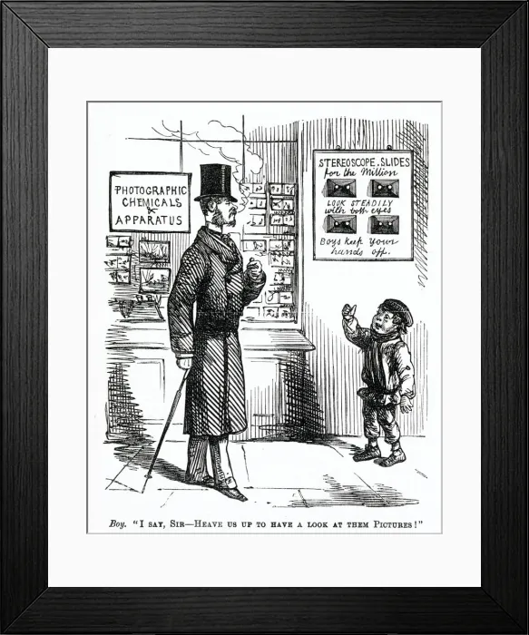 Framed Print : Outside a photographic establishment - I say, sir - heave us up to have a look Framed Print : Outside a photographic establishment - I say, sir - heave us up to have a look