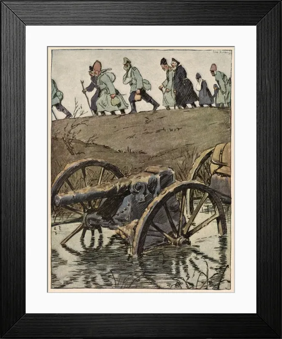 Framed Print : Russian troops abandon their guns and retreat before the advancing Germans Date Framed Print : Russian troops abandon their guns and retreat before the advancing Germans Date