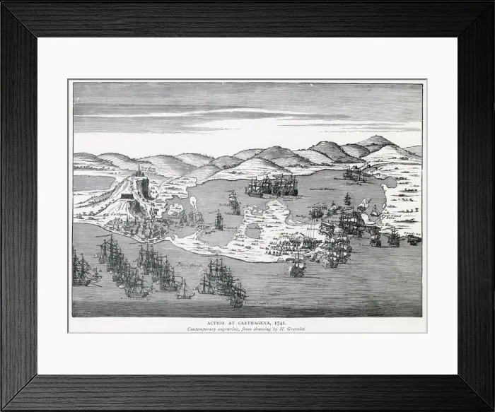 Framed Print : Admiral Vernon bombards Cartagena. Date: circa 1741 Framed Print : Admiral Vernon bombards Cartagena. Date: circa 1741