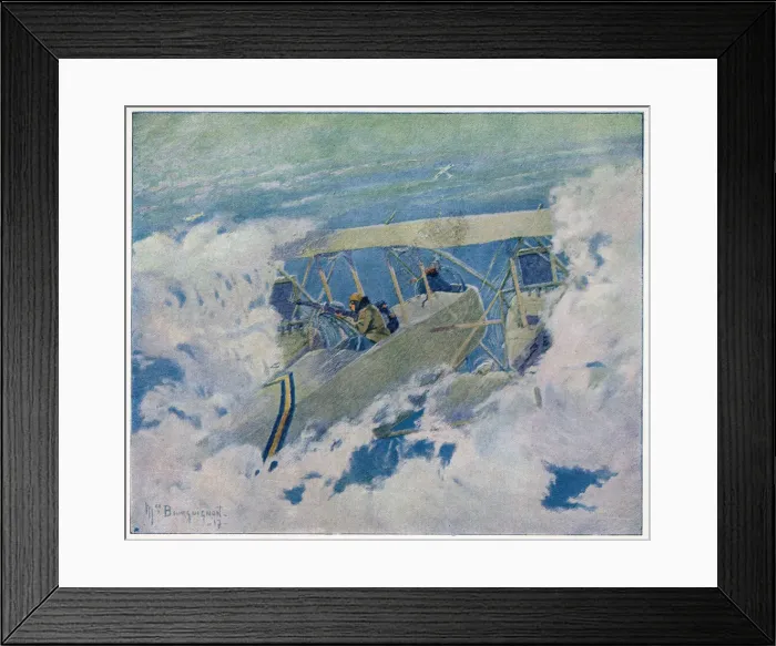 Framed Print : A French Letard engages two German Aviatiks in the clouds Date: 1917 Framed Print : A French Letard engages two German Aviatiks in the clouds Date: 1917