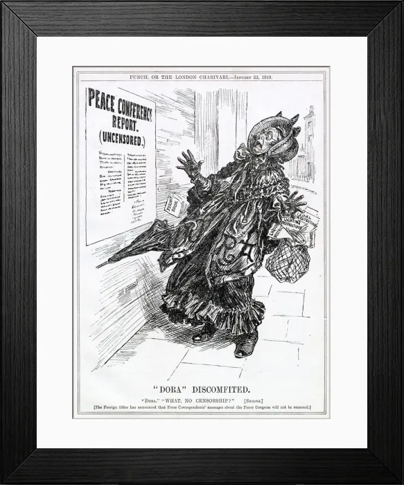 Framed Print : Cartoon, Dora Discomfited -- when peace returns after the end of World War One Framed Print : Cartoon, Dora Discomfited -- when peace returns after the end of World War One