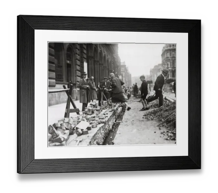Framed Print : Pedestrians clamber over street roadworks in Piccadilly in a rather dangerous manner by Framed Print : Pedestrians clamber over street roadworks in Piccadilly in a rather dangerous manner by