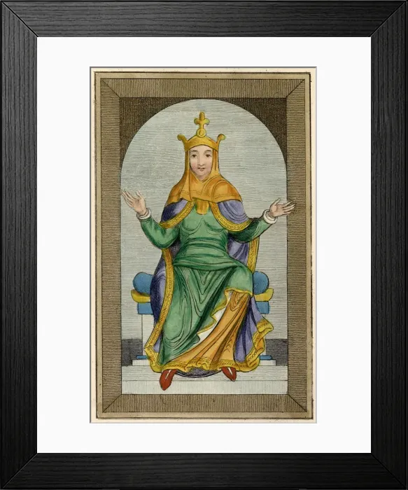 Framed Print : An unidentified Anglo-Norman Queen (1066 - 1100), seems happy to be sitting on the throne Framed Print : An unidentified Anglo-Norman Queen (1066 - 1100), seems happy to be sitting on the throne
