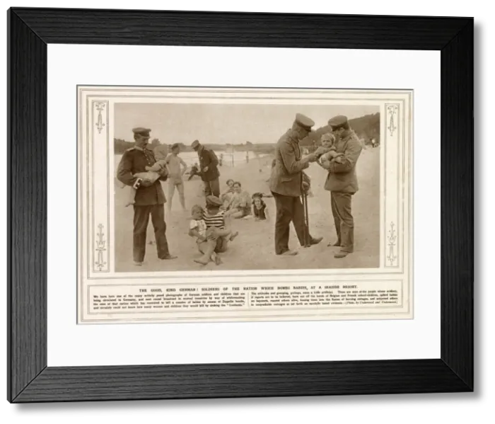 Framed Print : All Germans love children, so even these tough soldiers, invading Belgium Framed Print : All Germans love children, so even these tough soldiers, invading Belgium