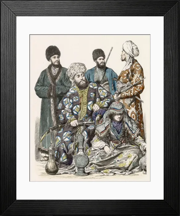 Framed Print : A group of five Afghans from various regions Date: late 19th century Framed Print : A group of five Afghans from various regions Date: late 19th century