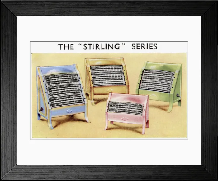 Framed Print : The Stirling series of electric fires, with one Framed Print : The Stirling series of electric fires, with one